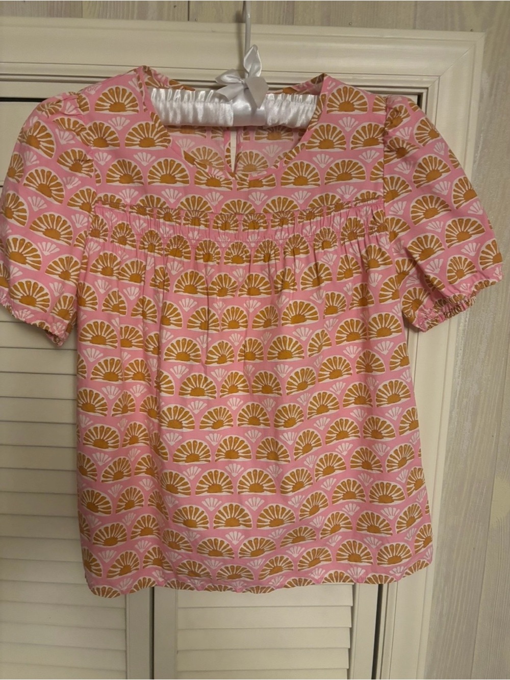 J.Crew Smocked Puff Sleeve Top